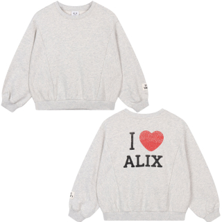 Alix Mini Sweater I Love Alix Grijs met effen voorzijde en grote I LOVE ALIX print op de rug