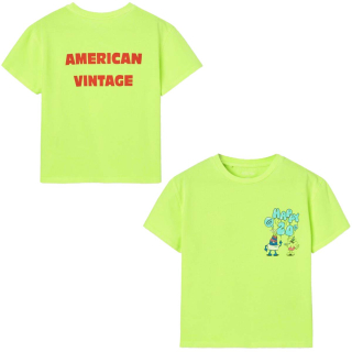 American Vintage T-shirt Fluor Geel Happy 20th Fluorescent Mimosa