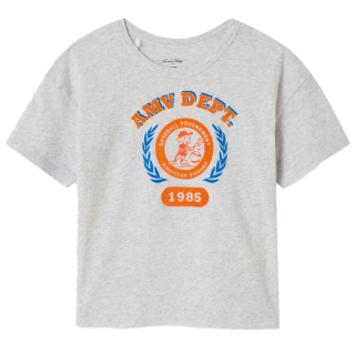 American Vintage T-shirt Grijs/Oranje/Blauw Amv Dept Polar Melange