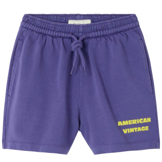 Paarse American Vintage korte broek voor kids met elastische tailleband en opvallende logo print.