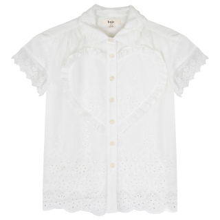 Baje Studio jurk creme hart pointelle Lous off white meisjes blouse korte mouwen