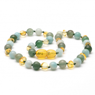 Barnsteen ketting mixed lemon groen blauw