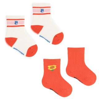 Bobo Choses Sok 2 Pack Creme/Rood BC Bloemen