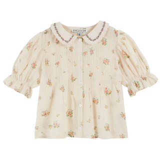 Emile et Ida blouse creme bloemen met geborduurde kraag