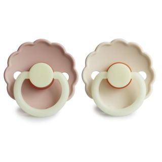 FRIGG Daisy Fopspeen 2-pack Latex Cream-Blush Glow in the Dark