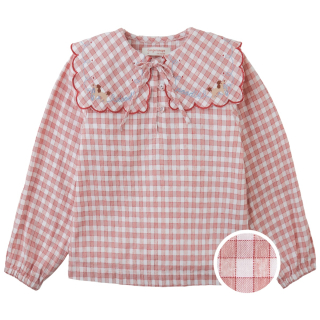 Gingersnaps Blouse Gracia Geruit Rood Poedel detail van rood-witte ruitjesstof en lange mouw.