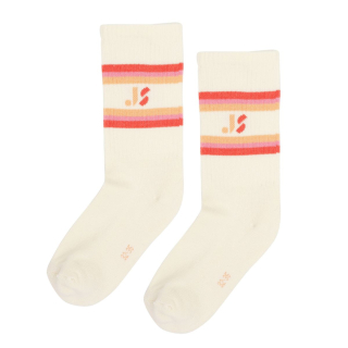 Jenest JS sport socks off white creme roze strepen kindersokken Pudilo