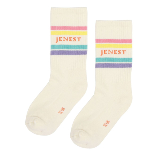 Jenest sport socks off white multi colour creme strepen kindersokken Pudilo