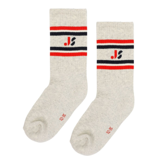 Jenest JS sport socks grey melange grijs/rood strepen kindersokken Pudilo