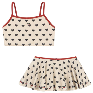 Konges Slojd bikini met rok creme hartjes en kersenprint glitter