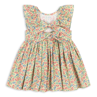 Konges Slojd Jurk Beige/Groen/Roze Bloemen Strikken Fandango Fleur