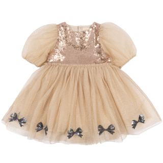 Konges Slojd Jurk Beige Pailletten Glitter Tule Strikkenprint