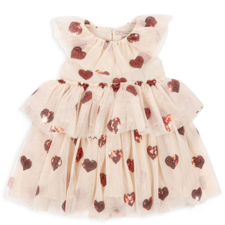 Konges Slojd Jurk Beige/Rood Hartjes Tule