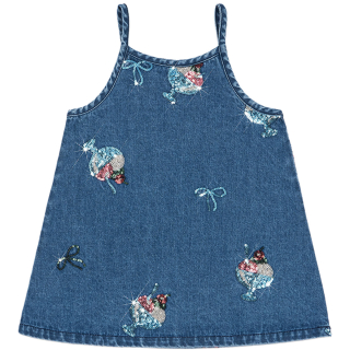 Konges Slojd jurk blauw denim met ijsjes en pailletten