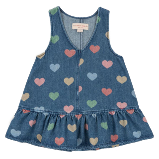 Konges Slojd Jurk Blauw/Groen/Rood Hartjes