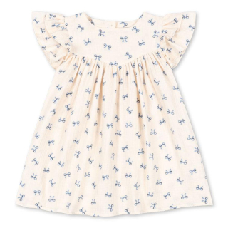 Konges Slojd Jurk Creme/Blauw Strikken