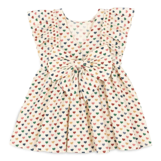Konges Slojd Jurk Creme/Rood/Blauw Hartjes Strik