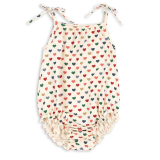 Konges Slojd Romper Creme/Rood/Blauw Hartjes