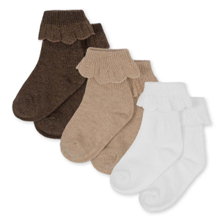 Konges Slojd Sokken 3-Pack Bruin/Beige/Wit Kant