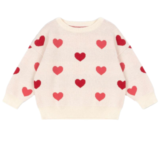 Konges Slojd Sweater Creme/Roze/Rood Hartjes