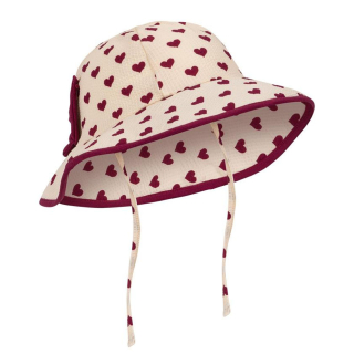onges Slojd Zonnehoed Creme/Rood Hartjes Strik
