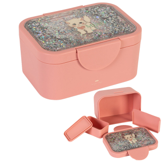 Konges Slojd Broodtrommel Glitter Ciao Miao Roze met kattenmotief en glitterdeksel
