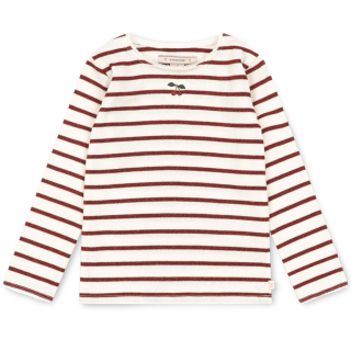 Konges Slojd Longsleeve Roli Glitter Cherry Gestreept Creme Rood in vooraanzicht 