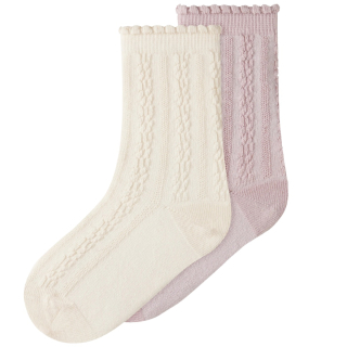 Lil Atelier sokken 2-pack creme roze meisjes breipatroon
