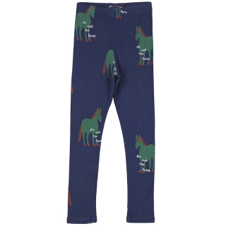 Lotiekids Legging Paardenprint Rib Blauw