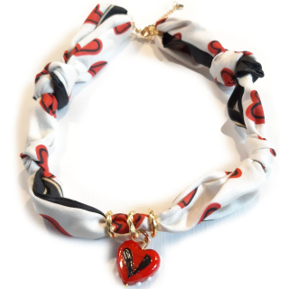 MarLo Bandana Ketting Rood/Creme/Blauw Hart