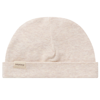 MarMar Copenhagen Aiko newborn mutsje in Light Beige Melange met brede omslagrand en logolabel