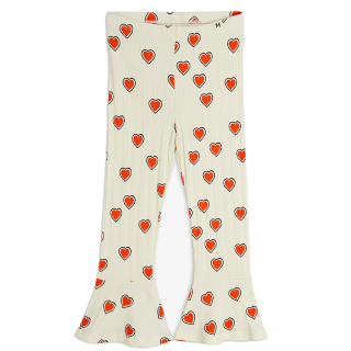 Mini Rodini Flared Broek Creme/Rood Hartjes