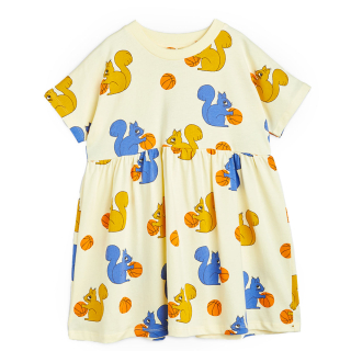 Mini Rodini Jurk Creme/Blauw/Geel Eekhoornprint