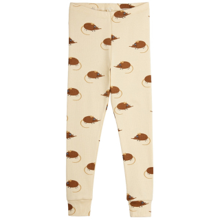 Mini Rodini Legging Spitsmuis Beige van biologisch katoen met spitsmuizenprint over de hele legging.