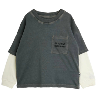 Mini Rodini Longsleeve Field Notes Grijs met layered look en borstzak