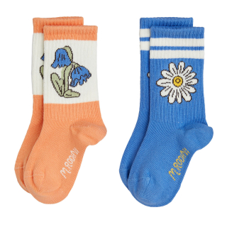Mini Rodini Sok 2 Pack Oranje/Blauw Bloem