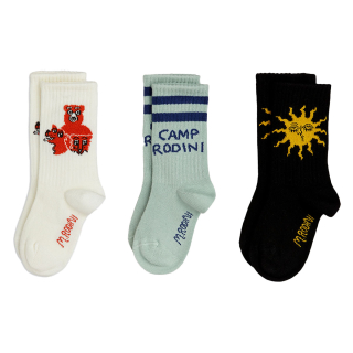 Mini Rodini Sok 3 Pack Creme/Groen/Zwart Camp