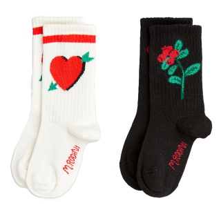Mini Rodini Sok 2 Pack Creme/Zwart Hart en Bloem
