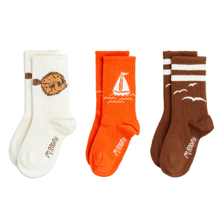 Mini Rodini Sok 3 Pack Creme/Rood/Bruin Flundra Boot Vogel