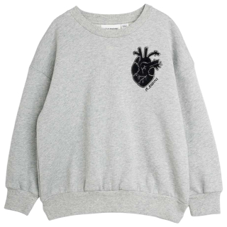 Mini Rodini Sweater Hart Grijs met zwarte anatomische hartapplicatie op de borst