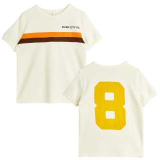 Mini Rodini Alien City FC creme geel meisje t-shirt met borststreep