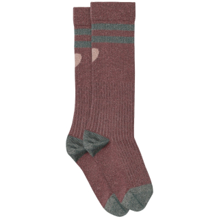 MP Denmark Glitter Kniekous Elga Roze Rose Taupe met hartdetail, contrasterende strepen en subtiele glitter