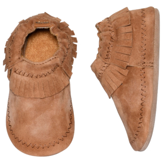 MP Denmark Melton Slof Moccasin Bruin Cognac van zacht leer met franjes en suède zool