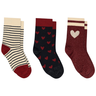 MP Denmark Sokken 3-Pack Maja Rood Karanda Red Multi met hartjes, strepen en glitterdetails
