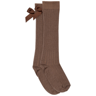 MP Denmark Wollen Kniekous Vita Strik Bruin Brown Sienna met ribpatroon en decoratieve strik