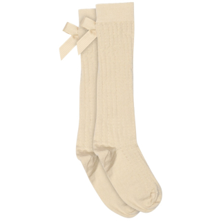 MP Denmark Wollen Kniekous Vita Strik Creme Ecru met ribpatroon en decoratieve strik