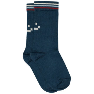 MP Denmark Wollen Sok Albert Smiley Blauw Dark Denim met gepixelde smiley en contrasterende strepen
