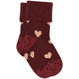 MP Denmark Wollen Sok Amelia Hartjes Rood Wine Red met hartjes en glinsterende hiel en teen