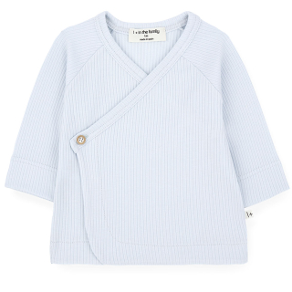 One More In The Family overslag longsleeve Elodie in blauw Misty Blue met ribstructuur en lange mouwen