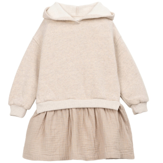 Play Up Jurk Met Capuchon Creme met lange mouwen, capuchon en aangezette rok in naturel tint.